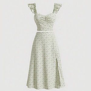 SHEIN Two Piece Floral Ruffle Top and Split Thigh Skirt Set- L